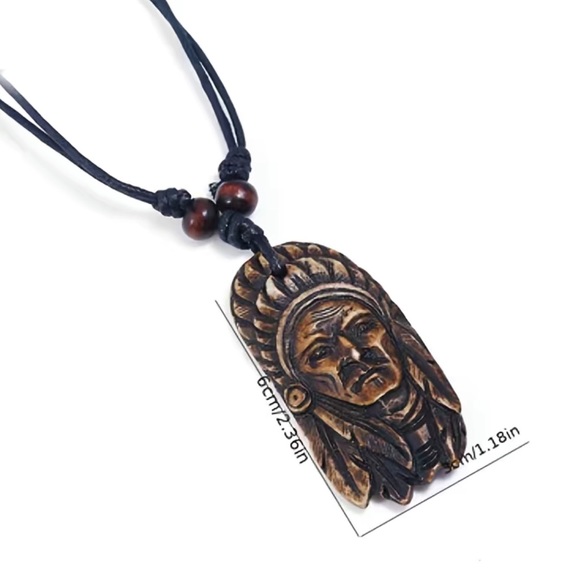 Retro Style Native American Head‎ Portrait Men's Necklace Faux Fashion Jewelry - Picture 3 of 6